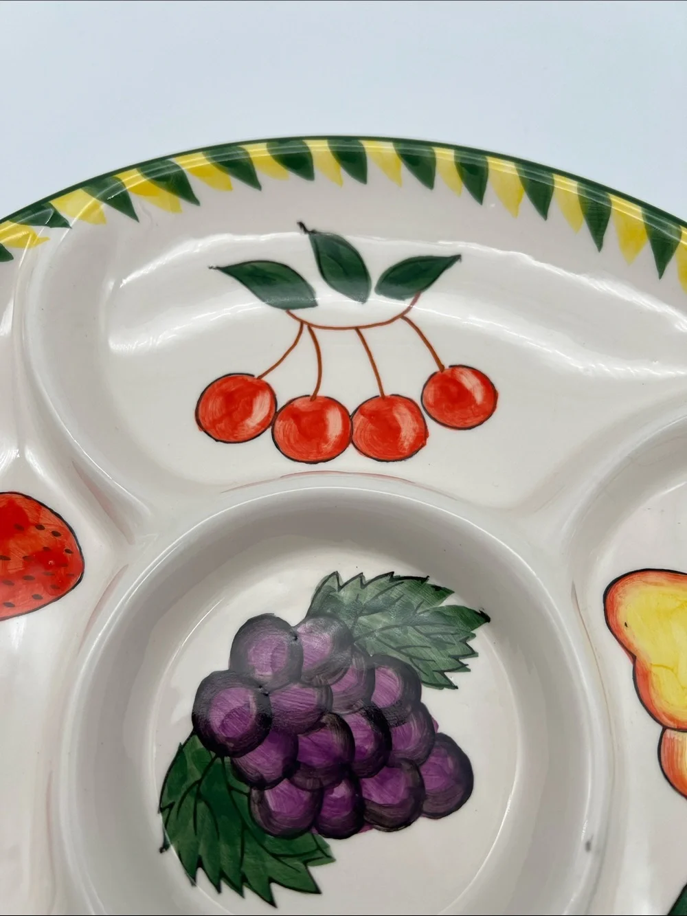 Vintage Ceramic 5-Section Divided Serving Platter Hand-Painted Large Fruit 12